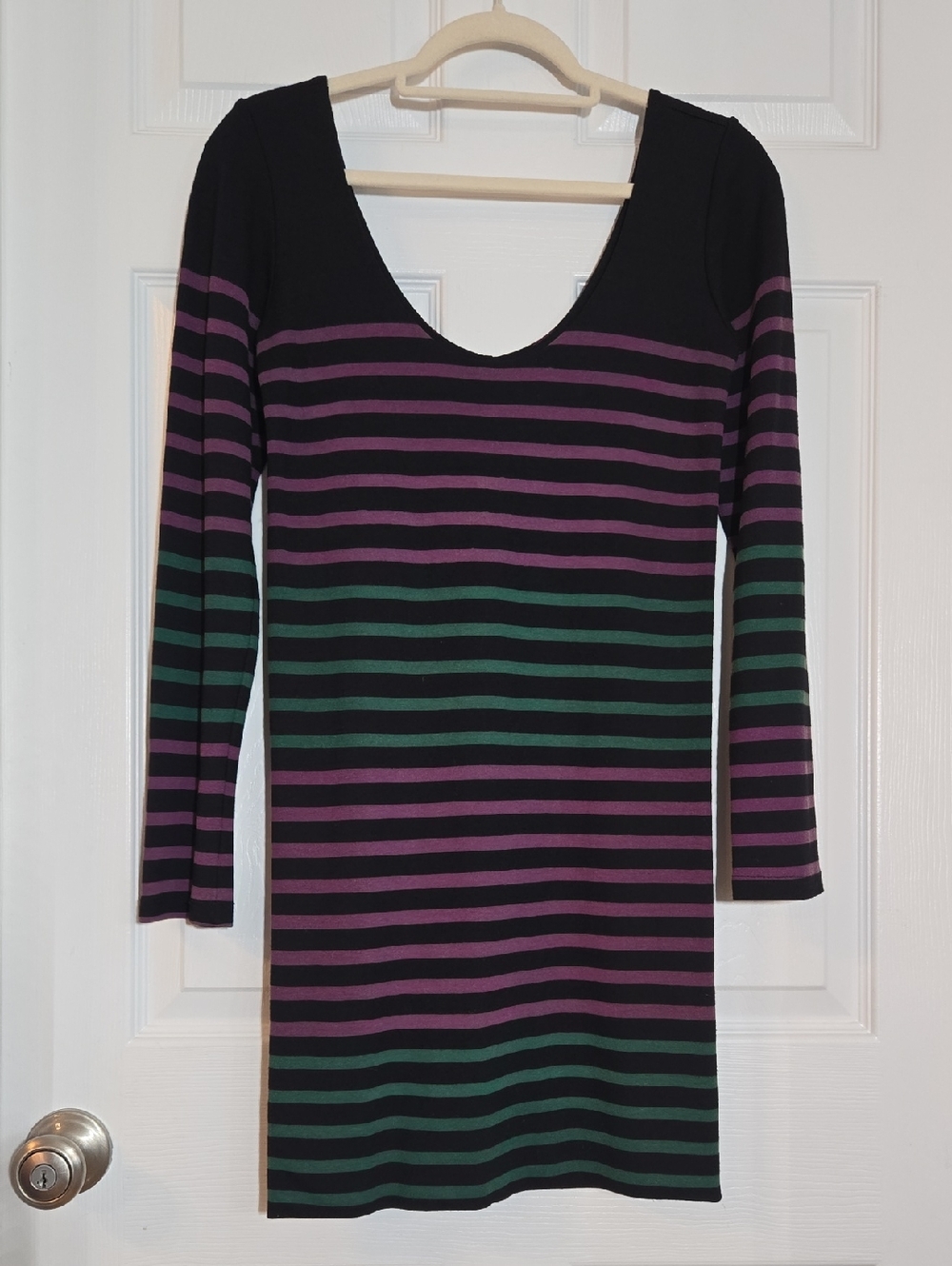 Monrow Black Striped Purple Green Dress Size Medium
